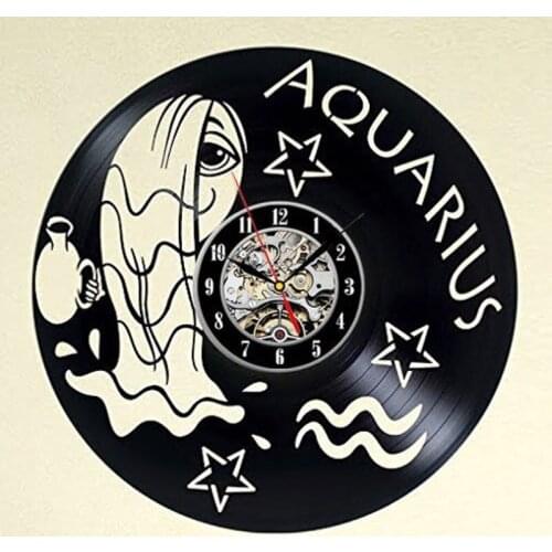 12" Vinyl Record Wall Clock Aquarius Scorpio Style Clocks for Living Room Silent Vintage CD Hanging Clock