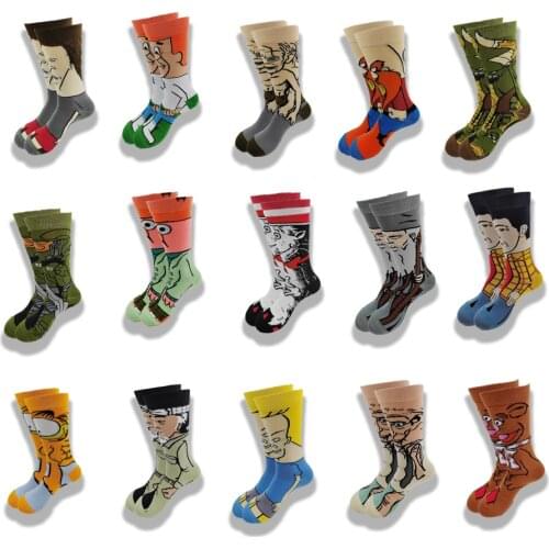 Men Fashion Socks Anime Funny Socks Hip Hop Personality Anime Socks Cartoon Fashion Alien High Quality Sewing Pattern Tube