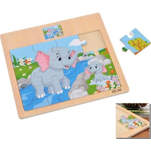 12 pcs Kids Baby Wood Puzzles Cartoon Vehicle Animals Learning Educational Toys for Children Gift Puzzle Wooden Toys J0523