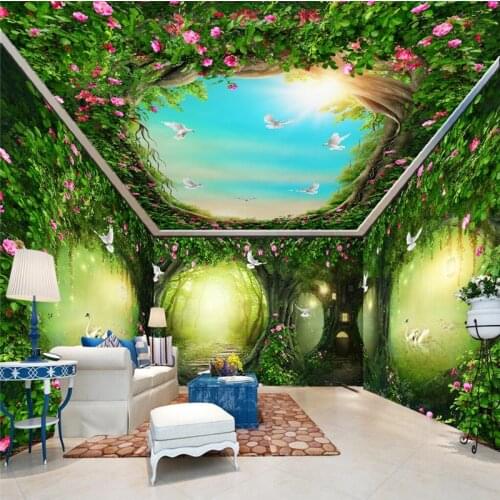 Beibehang Custom Photo Wallpaper Mural Wall Stickers Fantasy Forest Fairy Tale Flower Tree House Whole House Background Wall