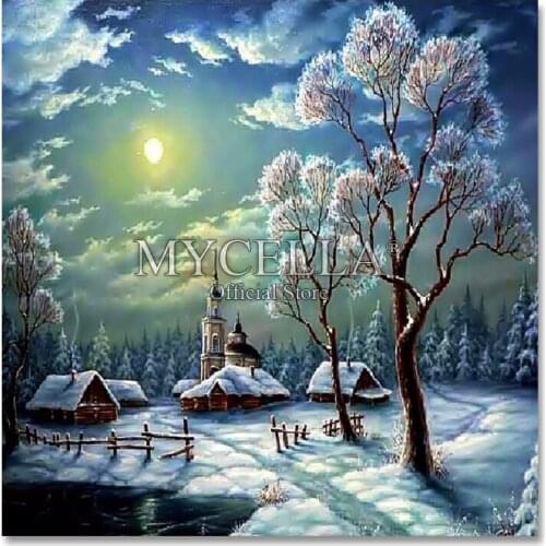 Needlework Winter Scenery Full Diamond Painting Embroidery Christmas Snowy Night Landscape Bead Cross Stitch Kit Home Wall Decor
