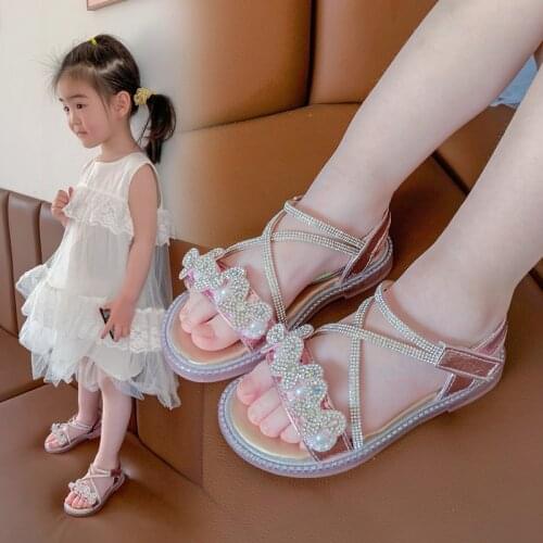 Fashion Kids Sandals Children Casual Soft Bottom Sandal Girl Princess Shoes For Summer Beach Flats Sandals Girls Pink Silver