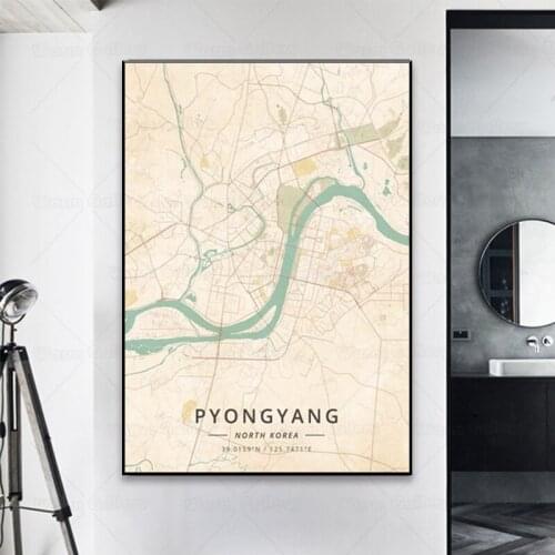 North Korea city Map Pyongyang City Posters Prints Canvas Paintings Wall Art Pictures Living Room Home Decor