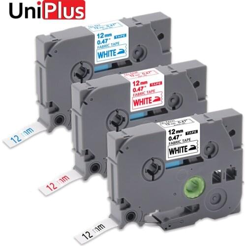 UniPlus 3pcs Fabric Label Tapes 12mm for Brother P-touch Label Printer TZe FA3 FA3R FA231 Iron on Clothes Blue on White Ribbons