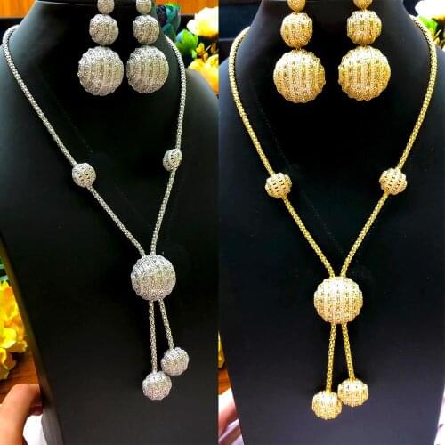 Blanchette High Quality Luxury Dubai Ball Pendant Earrings Necklace Womens Wedding Cubic Zirconia Nobel Bridal Jewelry Set