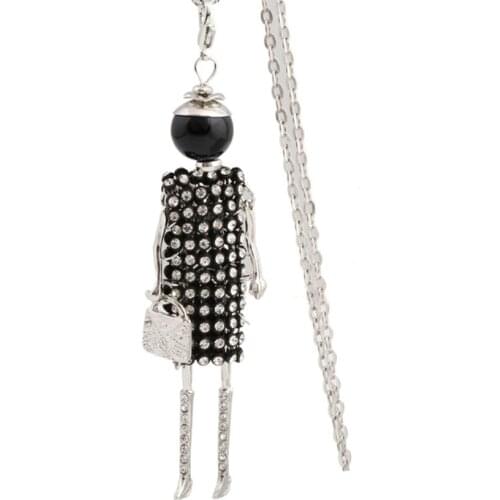 YLWHJJ new women long chain necklace fashion black doll Pendant baby lovely hot Girls Rhinestones Statement jewelry brand