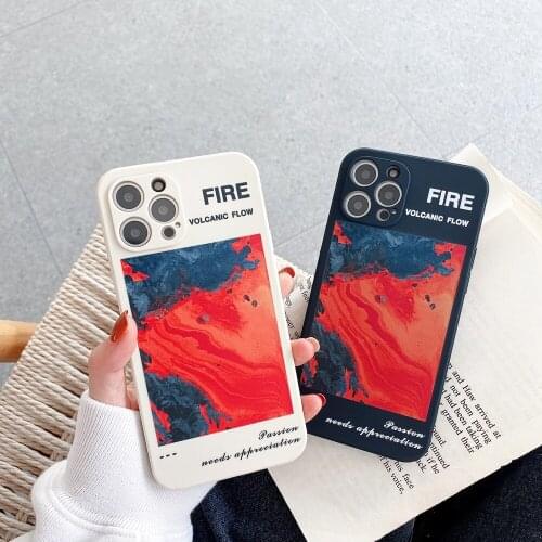 Camera Protection Phone Case For iPhone 11 12 Pro Max XR XS X 7 8 Plus SE 2 Fire Letter Full Protective Matte Soft Silicon Cover
