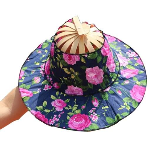 Bamboo Foldable Hand Fan Sun Hat Adjustable Hat to Handheld Folding Fan For Traveling Outdoor LXH