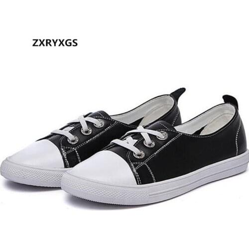 Best Sale 2020 Top Soft Cowhide Spring Shoes Woman Sneakers Shoes Flat Shoes Casual Shoes Comfort Wild Black White Women Flats