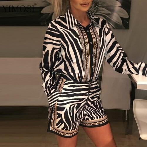 Women Zebra Print Buttoned Shirt Shorts Sets Casual Single Breasted Turn-down Collar Two Piece Set Clothes Sexy Club Outfits