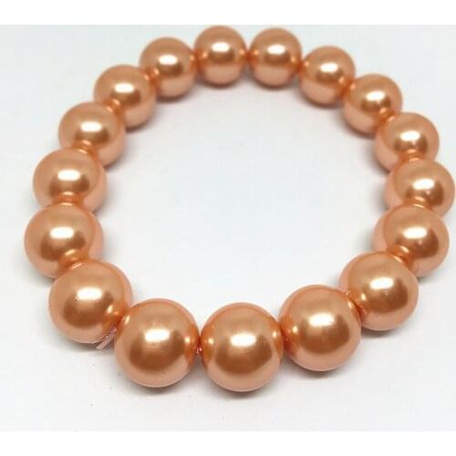 New fashion orange round shell simulated-pearl beads women elastic rope bracelet 8,10,12,14mm free shipping jewels 7.5inch B1527
