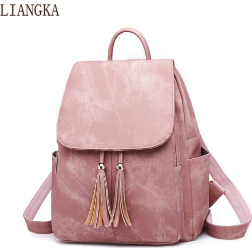 2021 Fashion 2pcs Set Bag Women Leather Backpack School Backpacks for Teenage Girls Female Tassel Rucksack Bolsas Mochilas