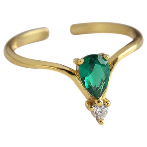Luxury womens Authentic S925 Sterling Silver FINE Jewelry Oval Green Zirconia emerald Ring Gold adjust ring TLJ487