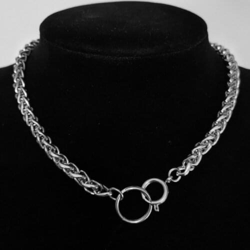 Punk Miami Cuban Choker Necklace Silver Color Stainless Steel Thick Chain Circle Necklace Women European&America Fashion Jewelry