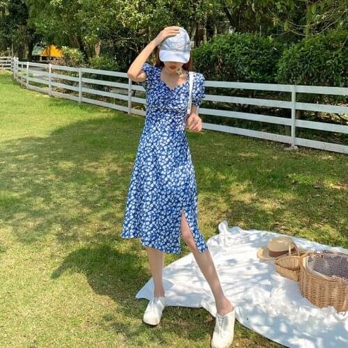 Summer New Fashion Dress Women Floral Split Long Bodycon Elegant Print Flowers Vintage Sexy Party Evening Night Midi Dresses