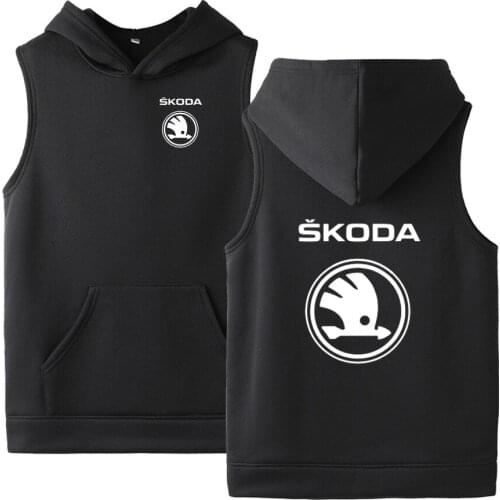 2020 Male Skoda Car Logo Customize Casual Sleeveless Sweatshirts Cotton Vest Unisex Print College Mans solid Harajuku Hoodies