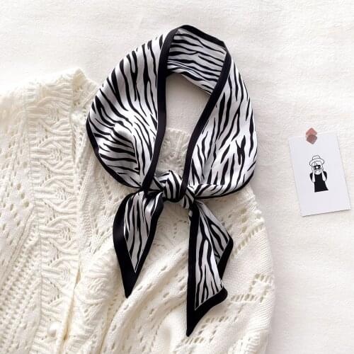 2021 Fashion Zebra Print Silk Scarf Lady Bags Foulard Small Ribbon Band Kerchief Women Long Neck Shawl Female