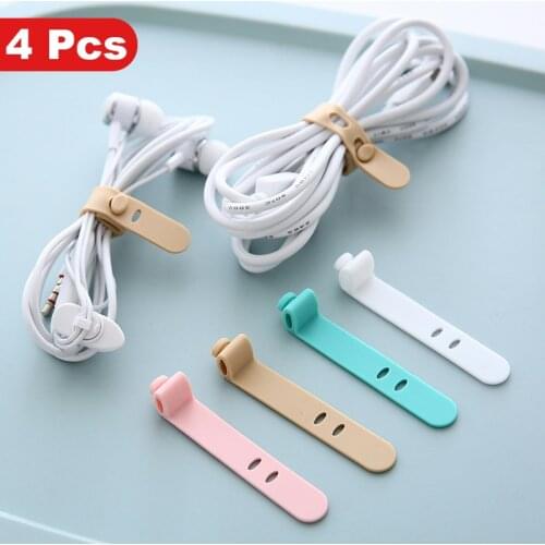 4Pcs Silicone Cable Organizer USB Data Wrap Cord Winder Wire Protector Holder Office Stationary Desk Set Accessories Supplies