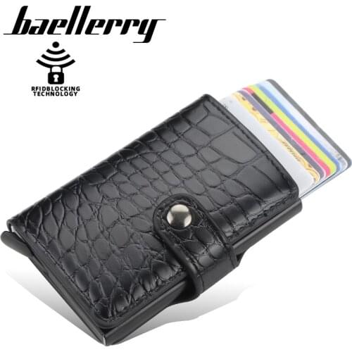 Baellerry Antitheft Card Holder Leather Men Women Anti-magnetic Bank Credit Card Holder Minimalist Wallet Busienss Case Pocket