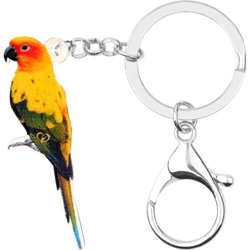 Bonsny Acrylic Sun Parakeet key Ring Parrot Bird Chains Keychain Fashion Animal Jewelry For Women Girls Bag Wallet Pendant