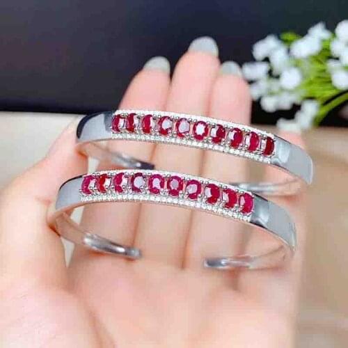 Natural Pigeon Blood Ruby Cuff Bracelet for Women S925 Silver Top Quality Fine Jewelry Real Red Gemstones with Certificate R87