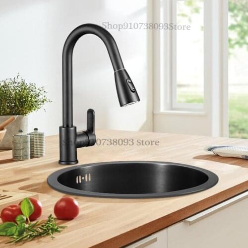 Black Round Mini Sink Single Tank 304 Stainless Steel Bar Counter Balcony Kitchen Under The Sink