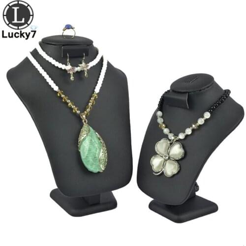 Black Leather Mannequin Jewelry Necklace Display Holder 2 Size Neck Bust Stand Showcas
