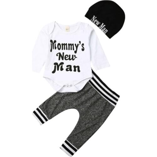 Citgeett Fall Autumn Winter Newborn Infant Baby Boy Mommy New Man Long Sleeve Romper Gray Pants Set Outfit Clothes