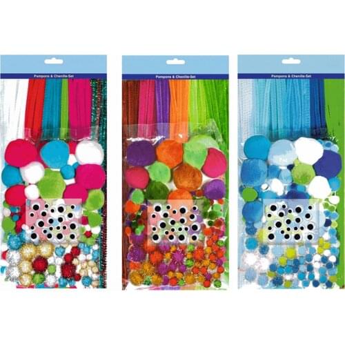 DIY Art Craft Materials Kit Includes 160pcs Pompoms 110pcs Pipe Cleaners 30pcs Wiggle Googly Eyes for Kids DIY Craft Supplies