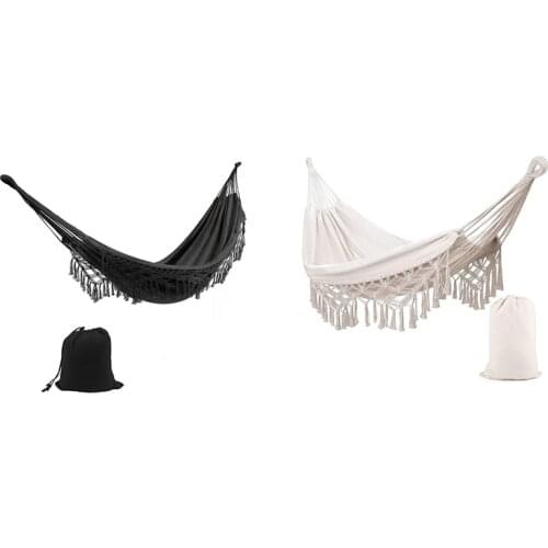 Hammock for 2 Person Boho Swing Bed-Macrame Fringe Hammock Chair Washable Net Chair for Camping Etc