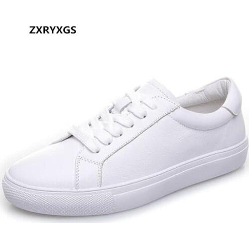Hot 2020 New Spring 100% Natural Full Genuine Leather Shoes Casual Sneakers White Shoes Flat Shoes Woman Comfort Wild Tide Shoes