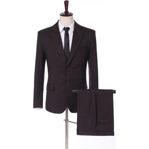 Handsome Lattice Man Work Business Suit Men Prom Party Suits Coat Trousers Set Groom Tuxedos (Jacket+Pants+Tie) W:1122