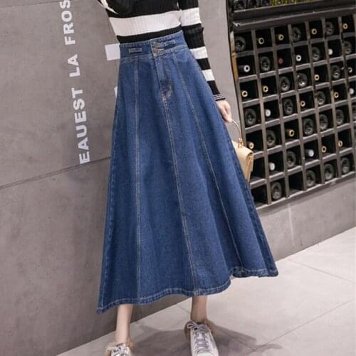 Limiguyue Spring Denim Skirt Women Maxi Large Swing Umbrella Long Skirts Detachable Strap Fashion Midi Skirt Jeans Jupe K084