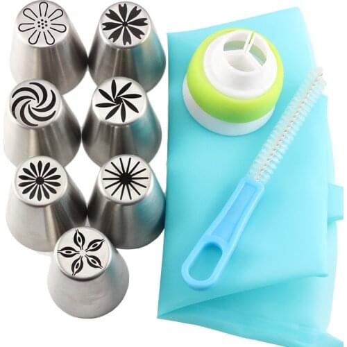 Mujiang 10Pcs Pastry Nozzles Coupler Icing Piping Tips Sets Silicone Bag Coupler Brush Cream Bakeware Cupcake Cake Decorating