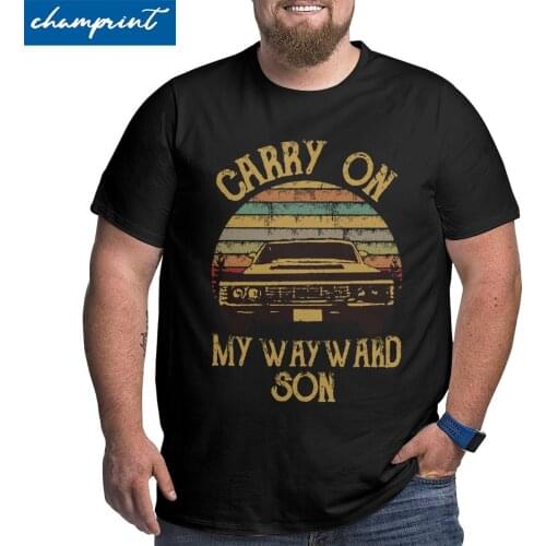 Mens Supernatural Vintage T Shirt Carry On My Wayward Son Dark Heather Clothes Big Tall Tee Shirt Plus Size 4XL 5XL 6XL T-Shirt