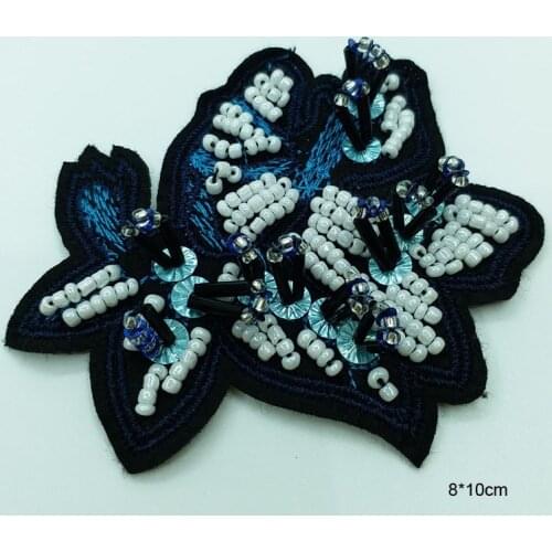 1pc handmade sequins beaded patches for clothing DIY rhinestone beaded Sew on patch flower Embroidery applique parche ropa