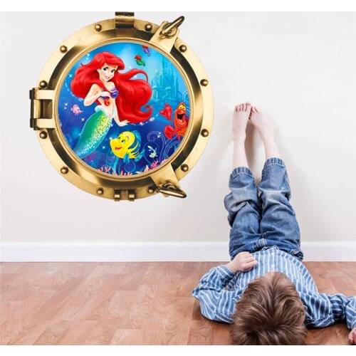 3d effect mermaid submarine fish wall stickers for kids rooms bathroom washing machine decor cartoon movie wall decals mural