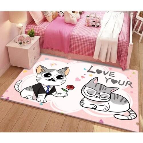 New Pink Cute Cartoon Cat Rectangular Bedroom Living Room Home Soft Non-Slip Floor Mat