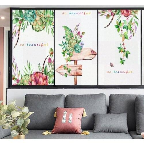 Window Film Privacy Green Plants Glass Sticker UV Blocking Heat Control Window Coverings Window Tint for Homedecor