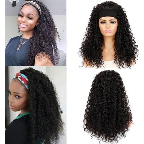 Headband Wig for Black Women, 24in Curly Wavy Long Black Headband Wig, 180% Density Full Ends Black Wig