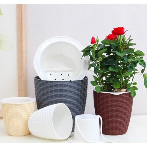 Automatic Watering Plastic Plants Pot Imitate Rattan Plaited With Lazy Planting Pot Home Decoration Gardening Flower Pots