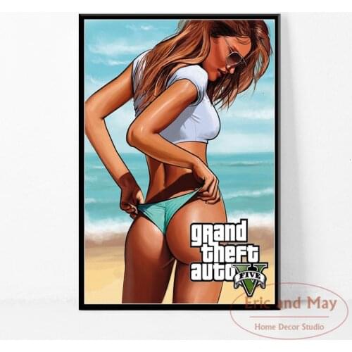 Hot Game Cover Grand Theft Auto 5 Bikini Hot Girl GTA Hot Video Game Art Painting Vintage Canvas Poster Wall Home Decor