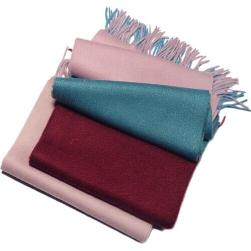 100%goat cashmere woman boutique scarfs narrow long twill silver clip yarns turquoise color 28x160cm