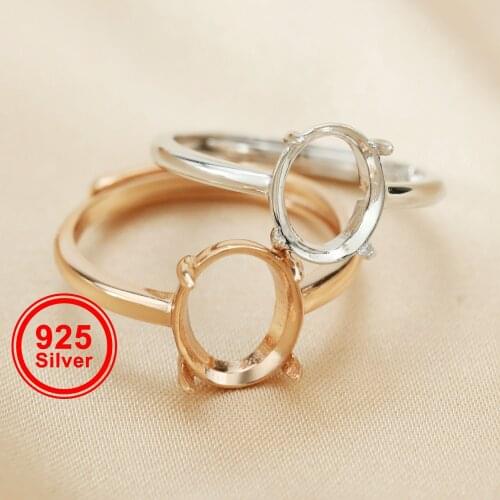 Mulitiple Size Rose Gold 925 Sterling Silver Oval Ring Settings for Flat Back Cabochon DIY Prong Ring Bezel 1224007