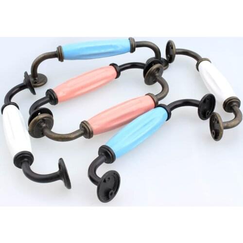 128mm retro distress unfold install bronze kitchen cabinet dresser door handle pink white blue ceramic cupboard drawer knob pull