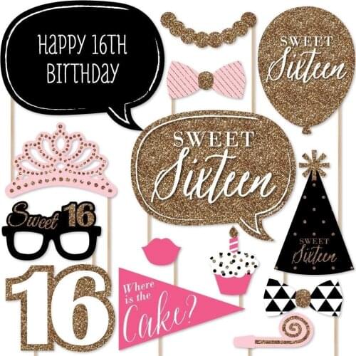 Sweet 16th Birthday Photo Booth Props Sweet 16 Party Decorations Pink Girl Birthday Photo Props