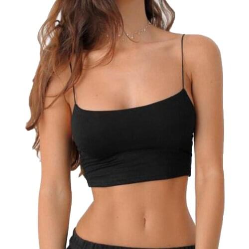 Sexy Women Solid Color Spaghetti Straps Slim Camisole Crop Top Bottoming Blouse