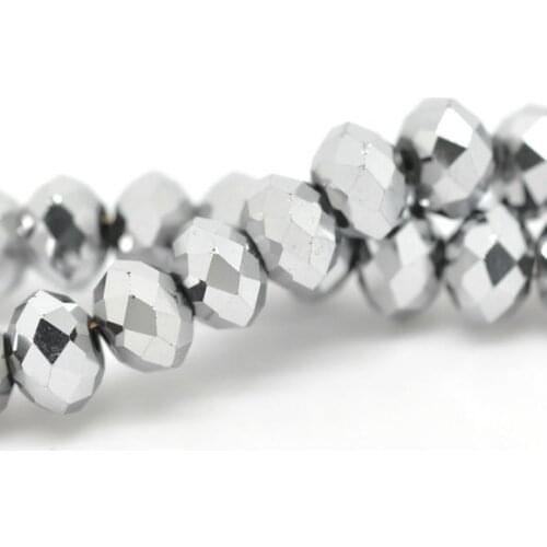 DoreenBeads Silver Color Crystal Glass Faceted Rondelle Beads Jewelry Making DIY Pick 6mm 43cm,sold per pack of 3 strands