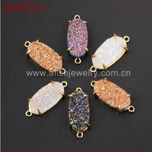BOROSA New Hexagon Shape Gold Color Bezel Natural Stone Titanium Druzy Claw Connector Double Bails Druzy Jewelry Makings ZG0135
