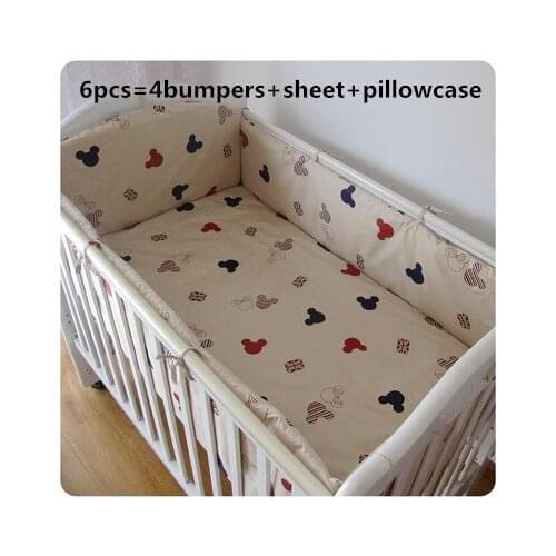 Discount! 6pcs Cartoon Cotton Baby Crib Bedding Set Baby Nursery Bedding Sets,include(bumper+sheet+pillowcase)